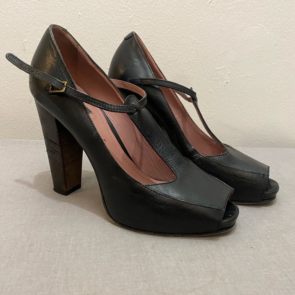 Derek Lam Black Peep-Toe Heels with Strap - Made in Italy